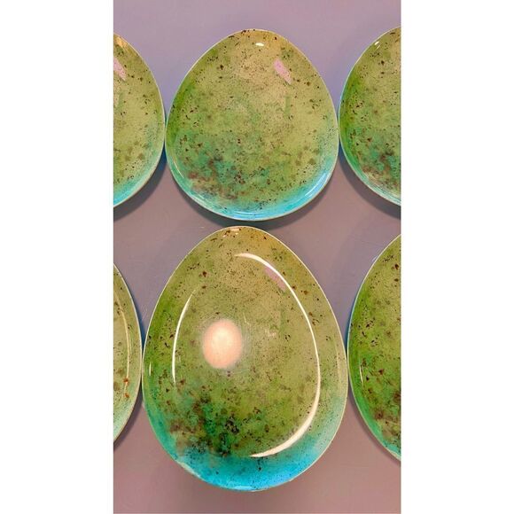 8 Easter Egg Spring Well Dressed Home Speckled Egg Shaped Melamine Plates - Picture 4 of 11